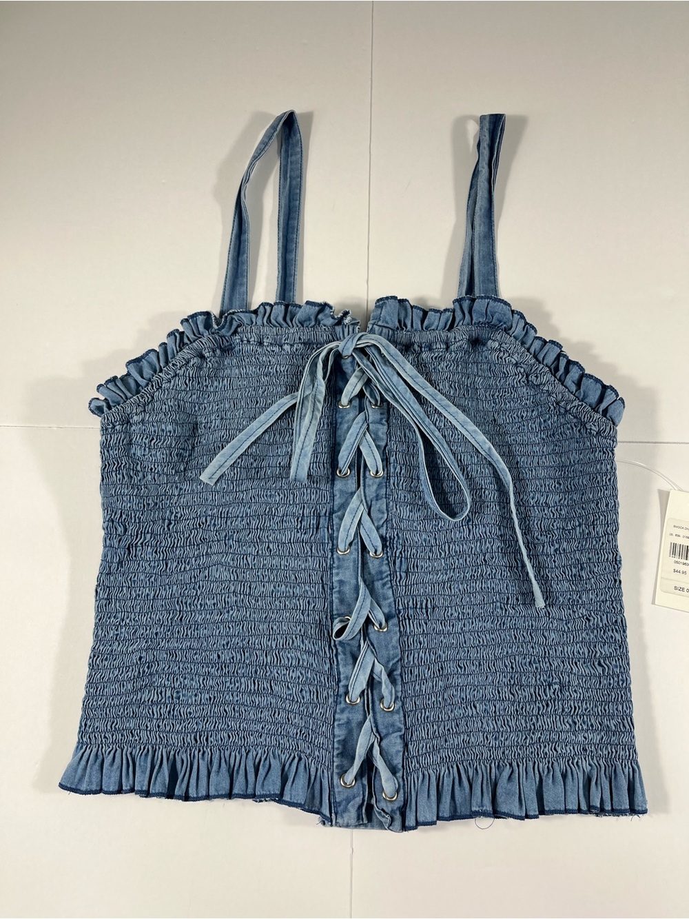 Fashion to Figure Blue Smocked Lace-Up Camisole
